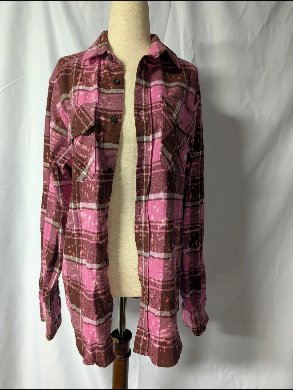 Angry minnow Plaid Patchback Women's Flannel Shirt Jacket in Pink and Brown